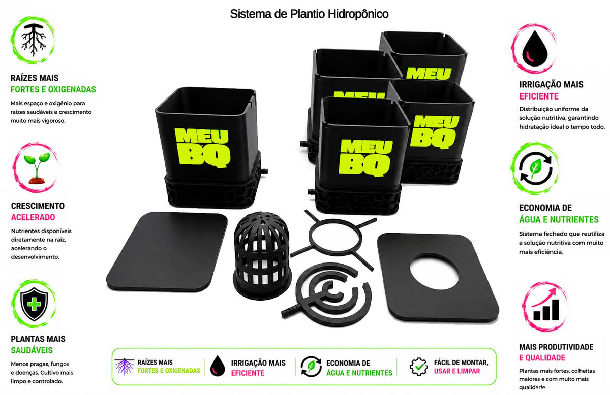Kit Sistema de Plantio Hidropônico com 4 Vasos