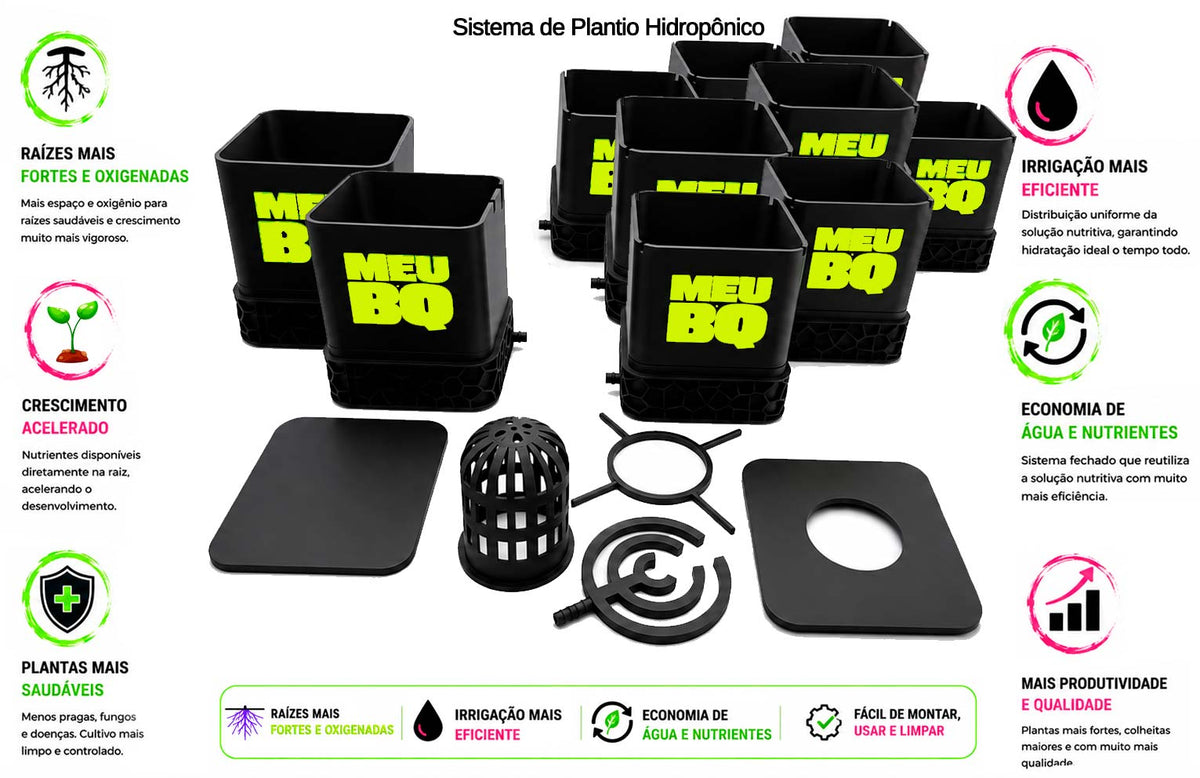 Kit Sistema de Plantio Hidropônico com 8 Vasos